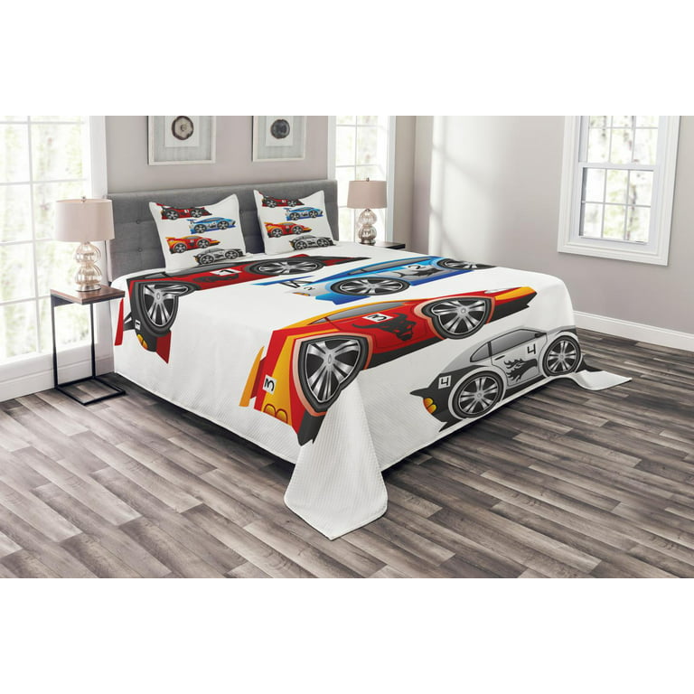 Decorative 3 Piece Bedding Set with 2 Pillow Shams Brown Black Ambesonne Cars Duvet Cover Set Queen Size Traditional Old Car Race Theme Nostalgic American Car with Flags Rusty Look 